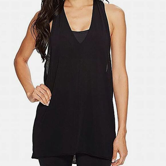 LUCY Black Flow Yoga Mesh Polyester V Neck High Low Tank Top Gym Active Size XS - Picture 1 of 9
